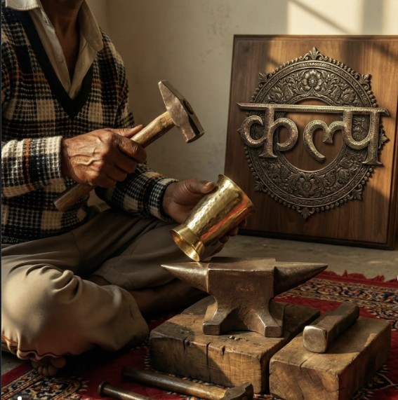 Artisan crafting copper vessel